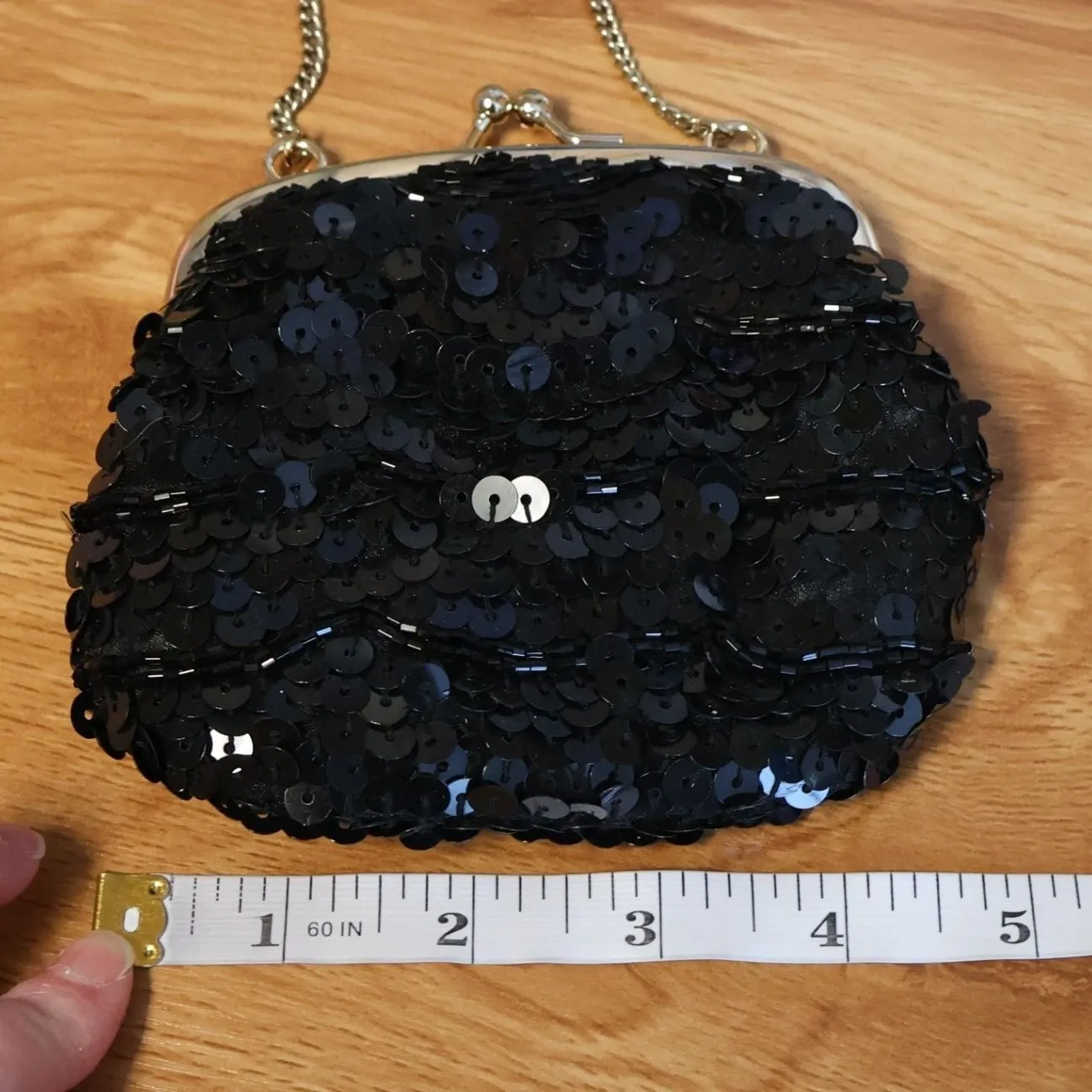 Y2K Banana Republic Sequin Evening Bag Kiss Lock Chain Strap Vintage  Party Hoco - Image 8