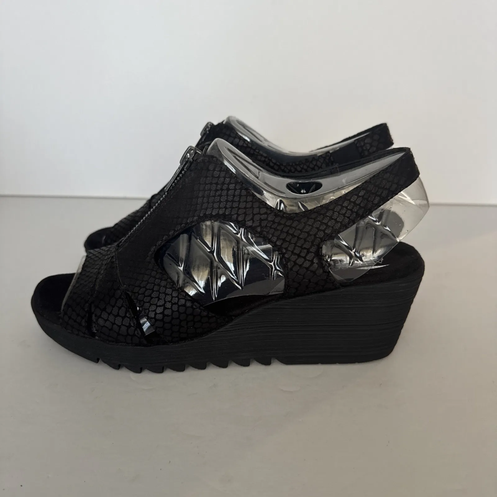 Aerosoles Sandals Duffle Bog Wedge Heel Black Snake Neutral Casual Womens 8 Wide - Image 7