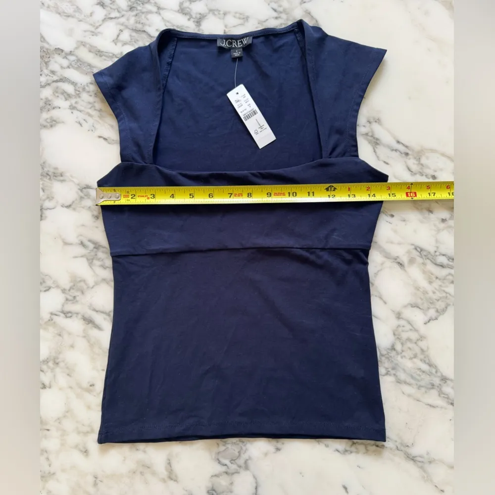 NWT JCrew Squareneck cap-sleeve top stretch cotton blend Navy S Sold Out - Wash - Image 3