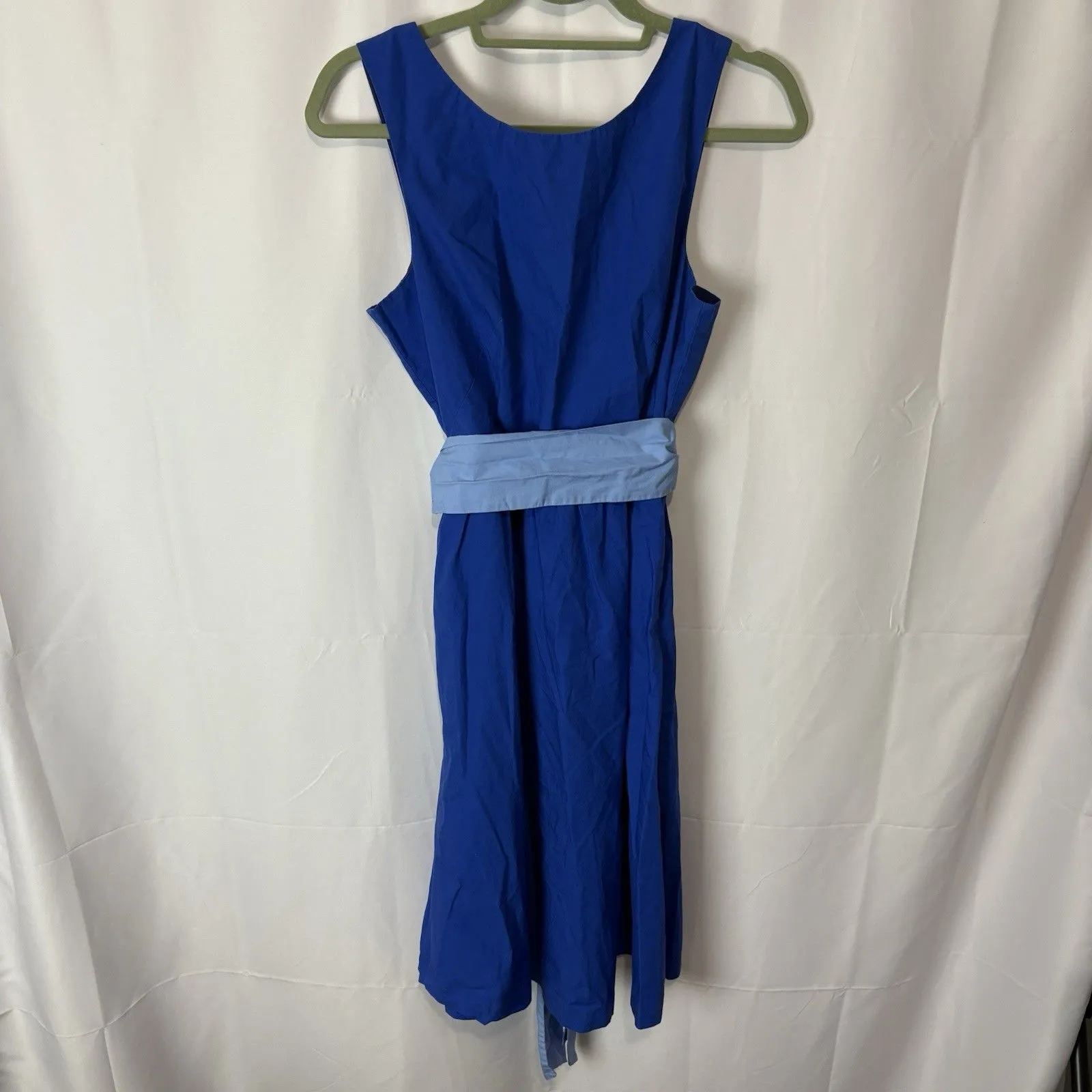 J.Crew A-line Sash Tie Brilliant Sapphire Blue Belted Cotton Size 4 Preppy - Image 2