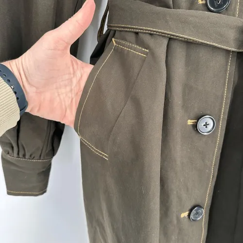 ASOS DESIGN Women's balloon sleeve khaki Green‎ trench coat Size 0 XS - Image 6