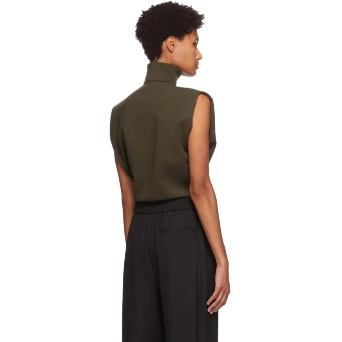 3.1 Philip Lim Khaki Military Rib Mock Neck Pullover Sweater Sleeveless Sz M - Image 2