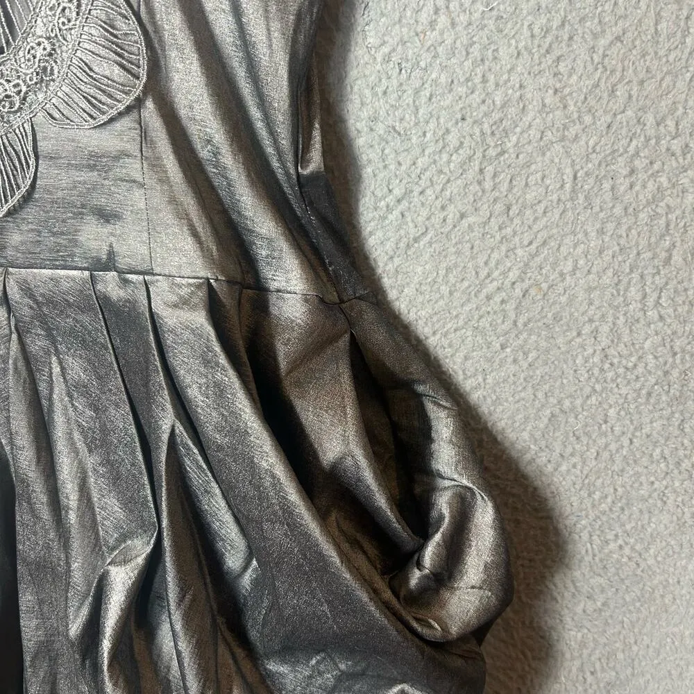 Jessica Mcclintock Womens Dress 12 Gray Pleated‎ Bubble Skirt Metallic Formal - Image 5