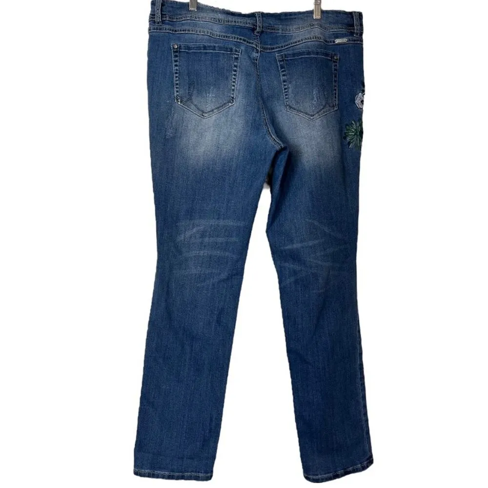 Inc Denim Jeans Boyfriend Regular Fit Stretch Floral Embroidery Women’s Size 16 Blue - Image 3