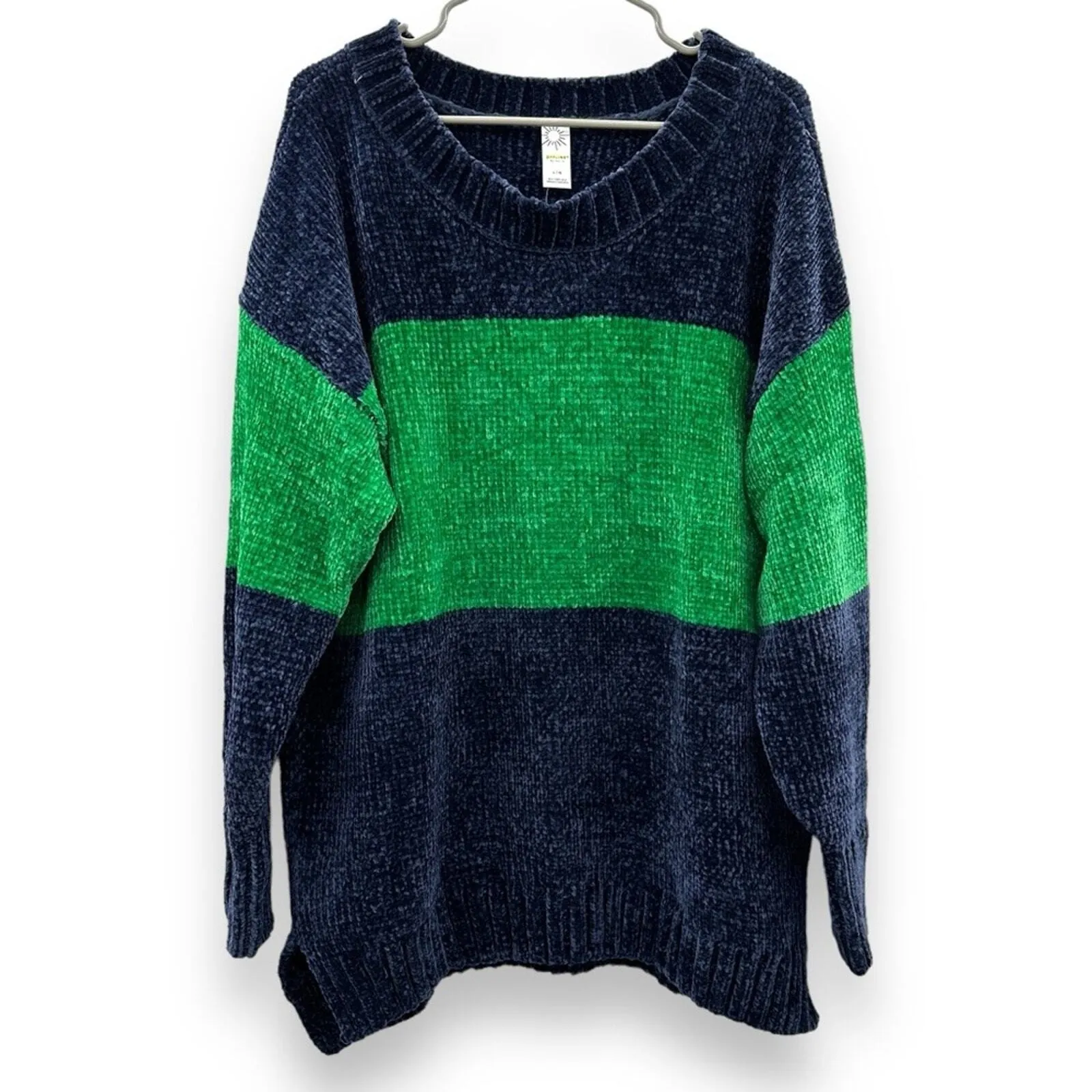 Offline by aerie Navy Blue & Green Long Sleeve Crewneck Chenille Sweater Sz L - Image 3