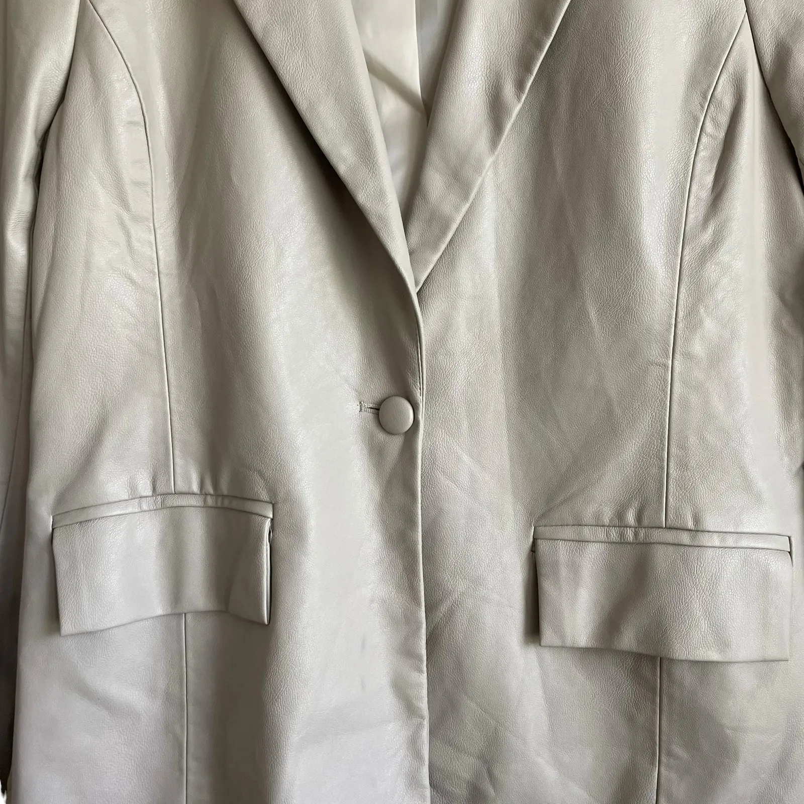 Le Lis Women Jacket‎ S Cream Faux Leather Long Sleeve Lined Blazer Career Chic - Image 6