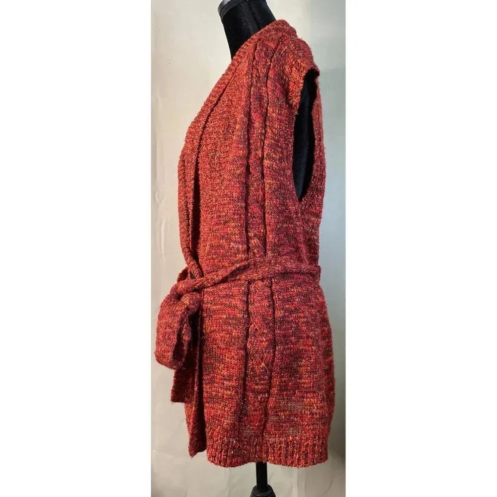 Chicos Red Stretch Knit Sweater Sleeveless Vest With Belt Button Down 3 US XL/16 - Image 4