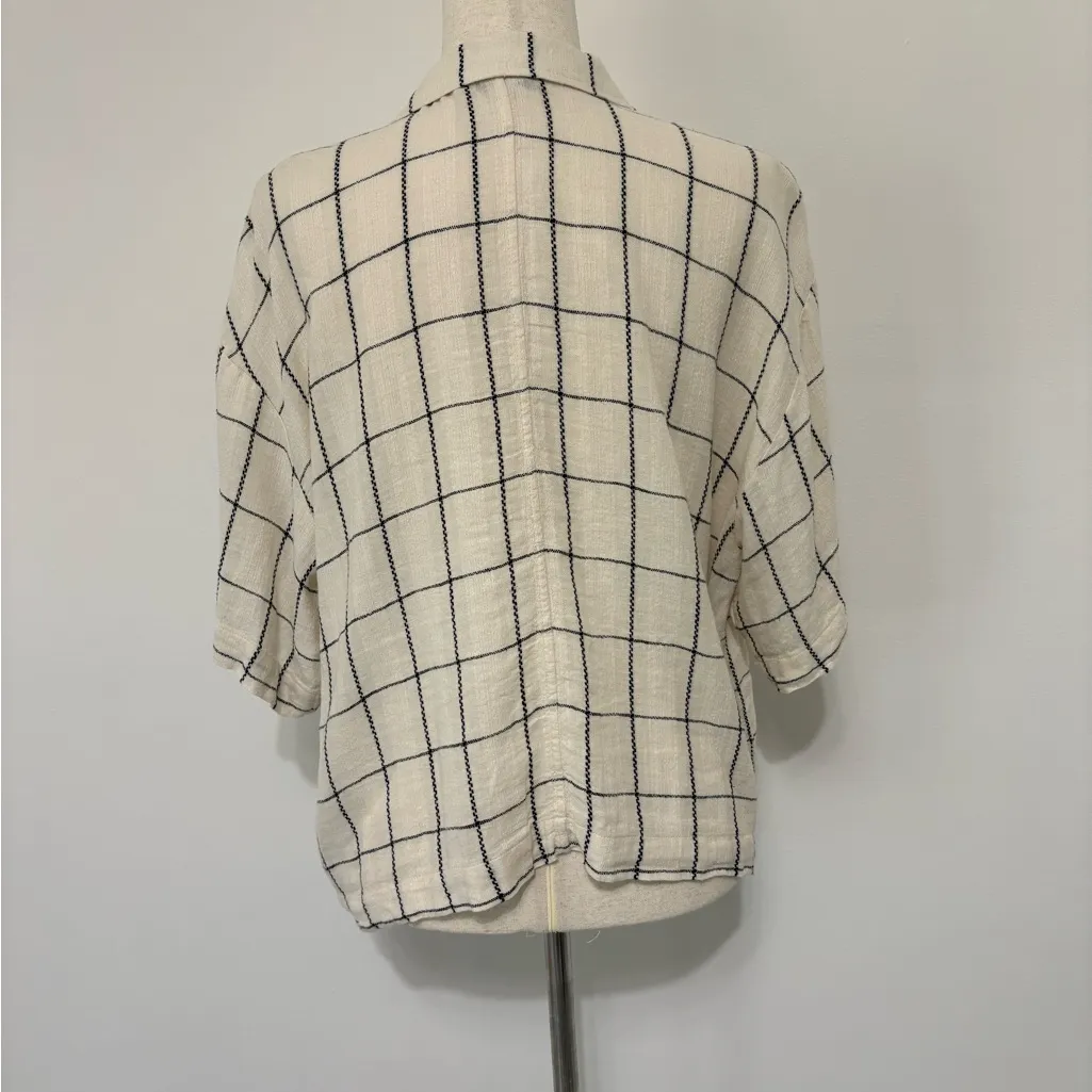 Madewell Windowpane Linen Blend Crop Resort Shirt Sz XL Antique Cream - Image 3