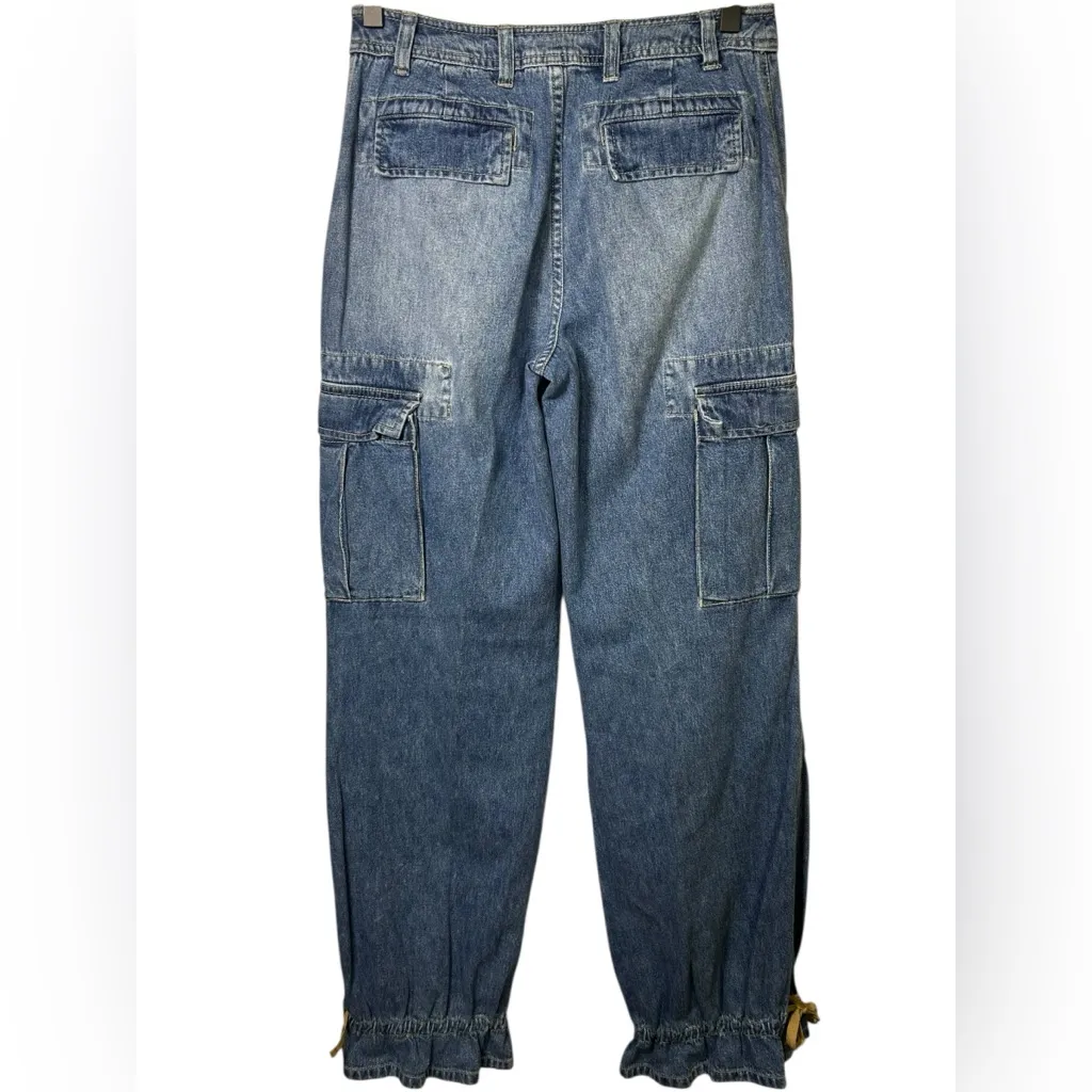 Vintage 90’s Y2k Cargo Paper Bag Utility Tie Adjustable Barrel Wide Jeans Sz6 - Image 4