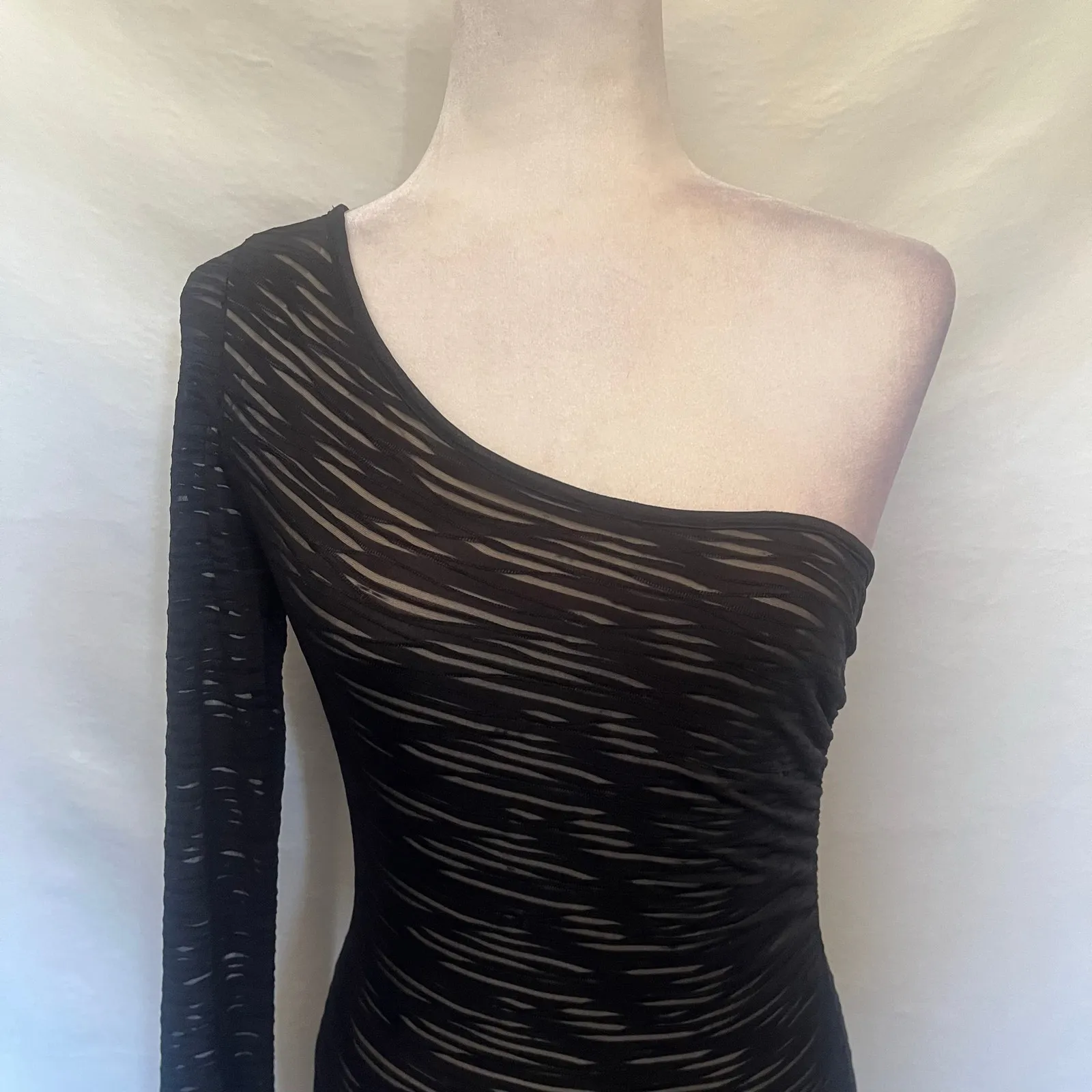 Papaya One Shoulder Bodycon Dress Sz M Y2k Sheer Burnout USA Club Sexy Coquette - Image 3
