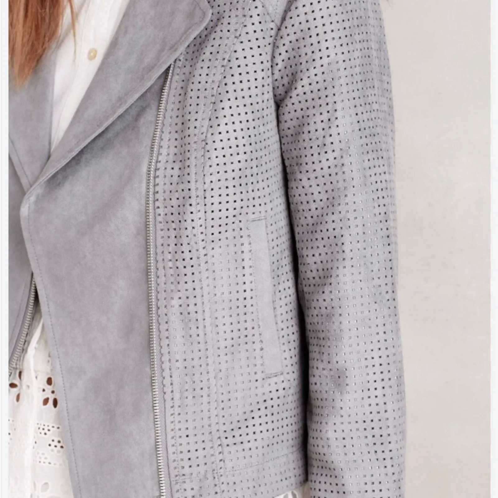 Anthropologie Vegan Suede Moto Gray Super Soft Jacket by Hei Hei Size: Medium - Image 4