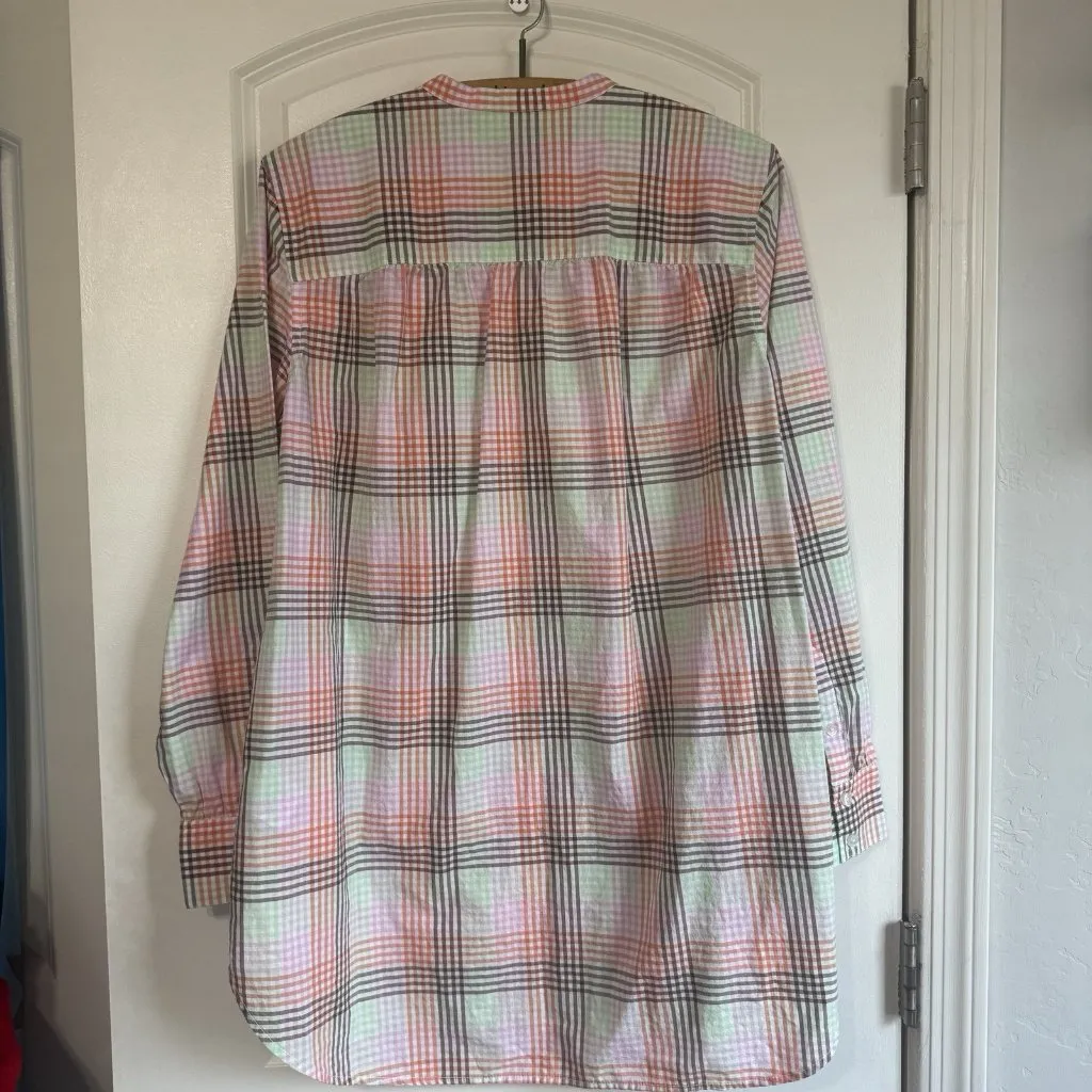 Lands End Shirt Popover Womens Sz M Multicolor Plaid LS Tunic Button Up - Image 8