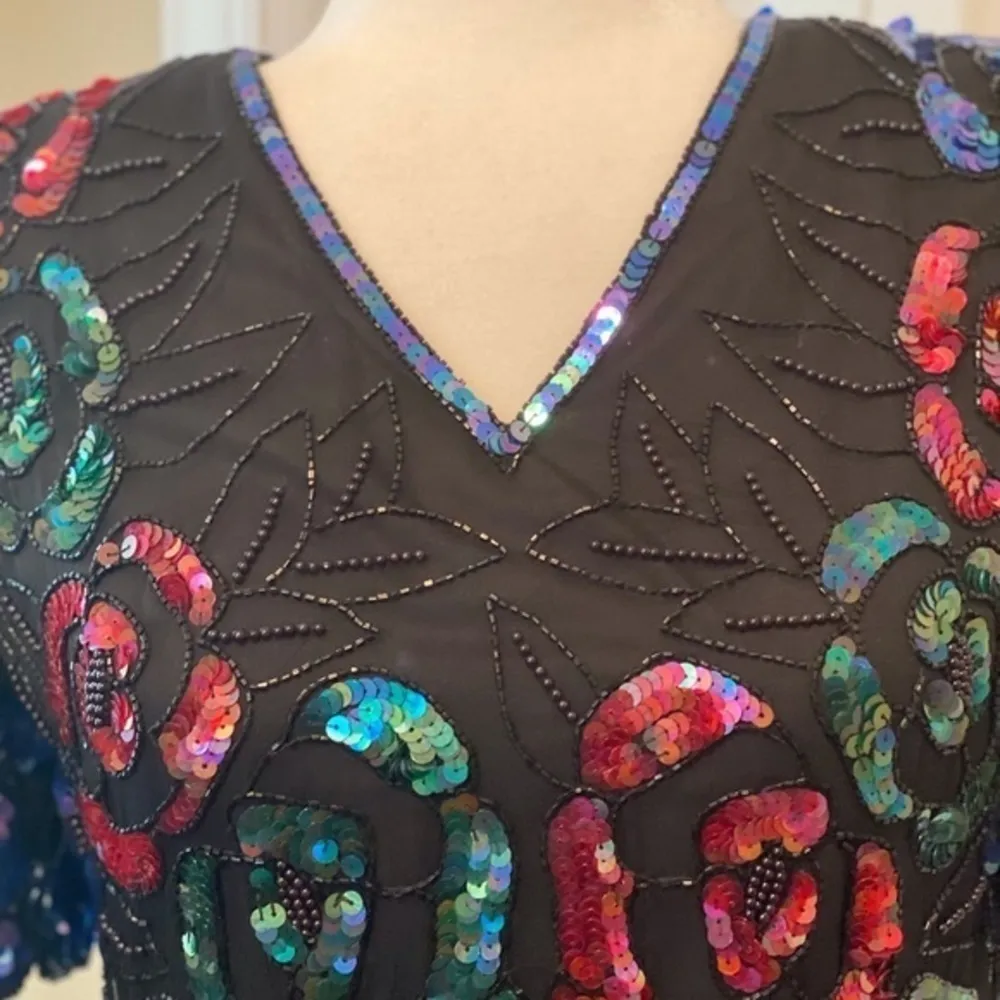 Vintage Stenay Multicolor Sequin Beaded Party Blouse, Evening Wear, 1980 - Image 7