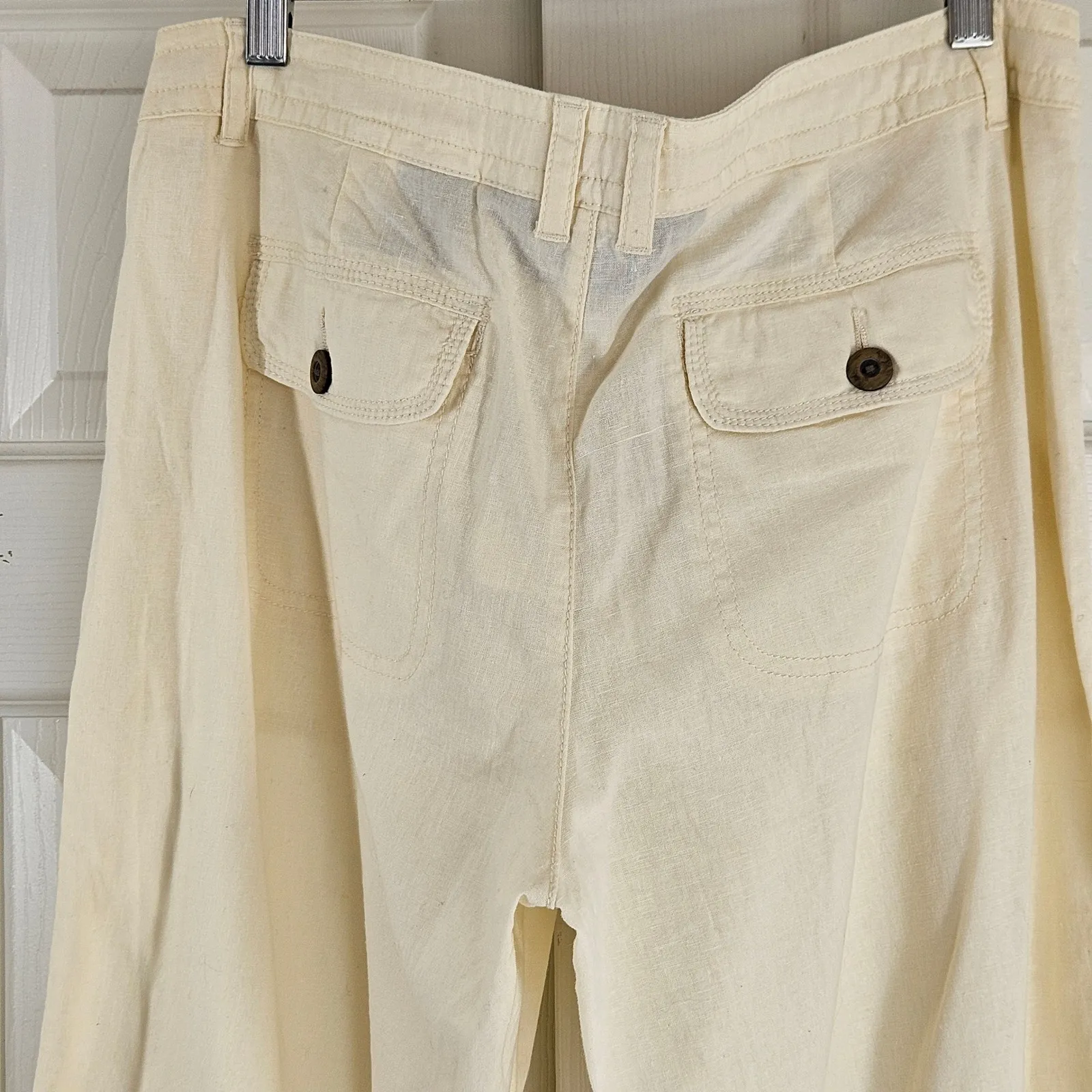 Norma Kamali Linen Wide Leg Drawstring Pants – Straw / Cream – Size L Coastal - Image 8