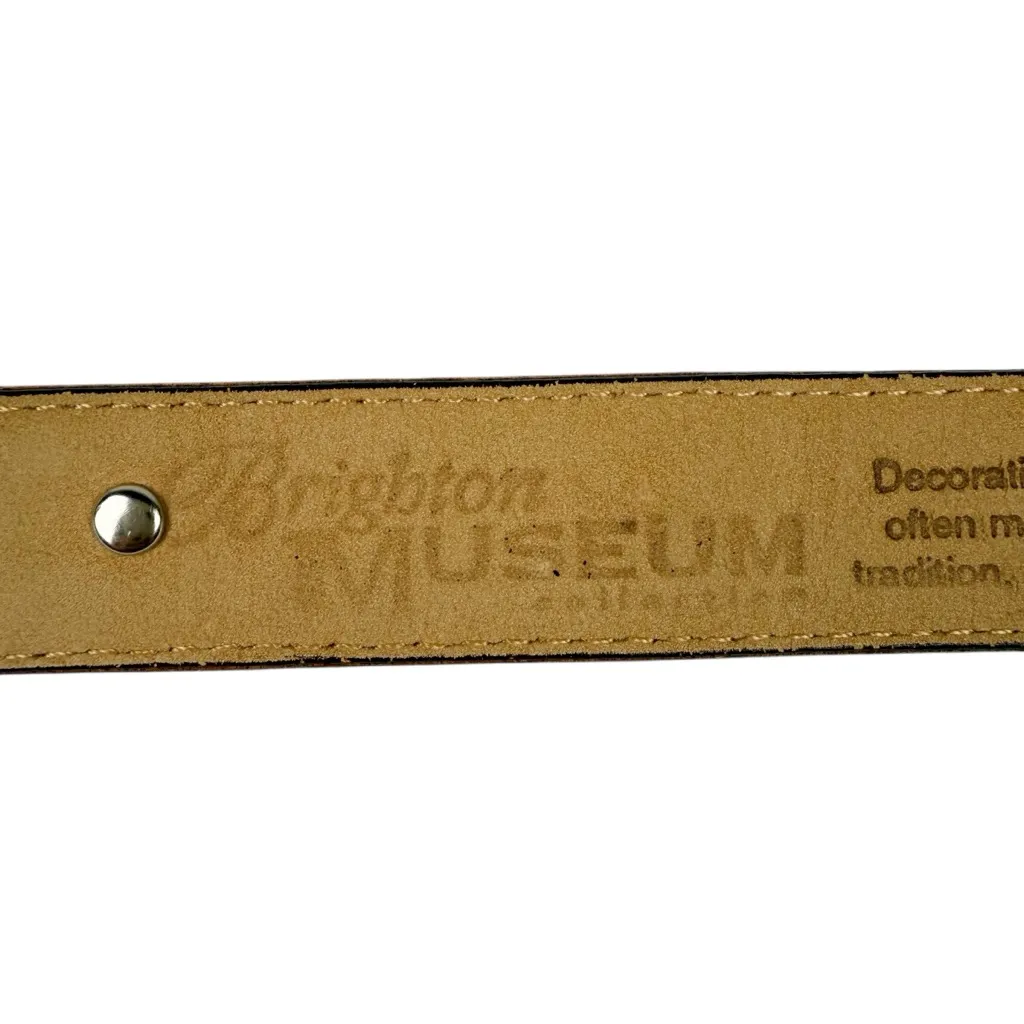Vintage 1996 Brighton Museum Collection Brown Leather Golden Coin Belt Large - Image 8