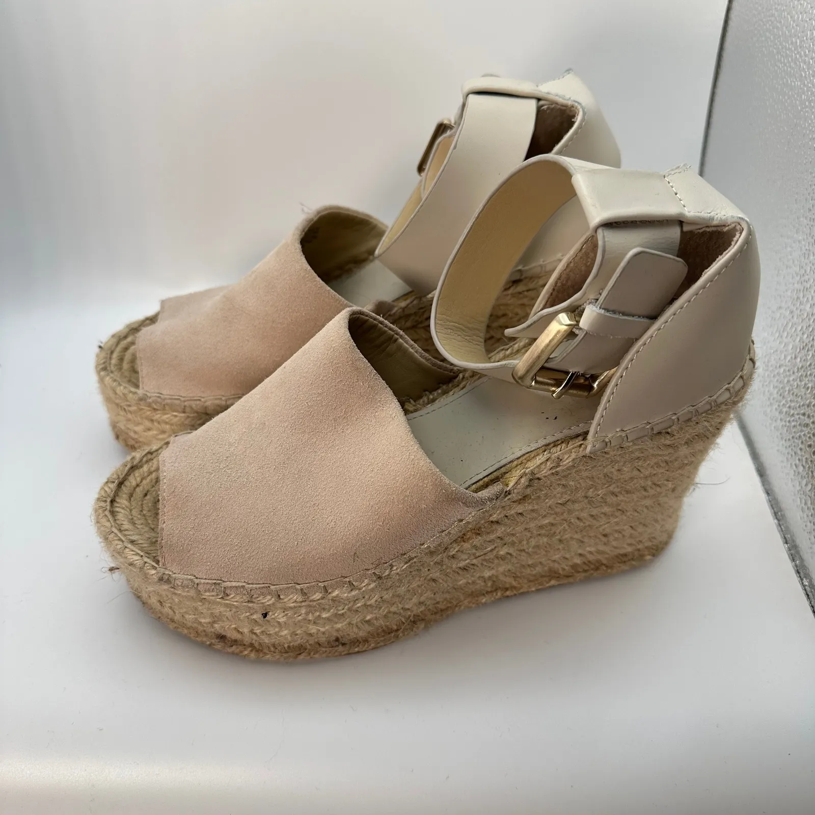 Marc Fisher LTD Women's Espadrille Platform Wedge Sandals Beige Leather Size 6.5 - Image 6