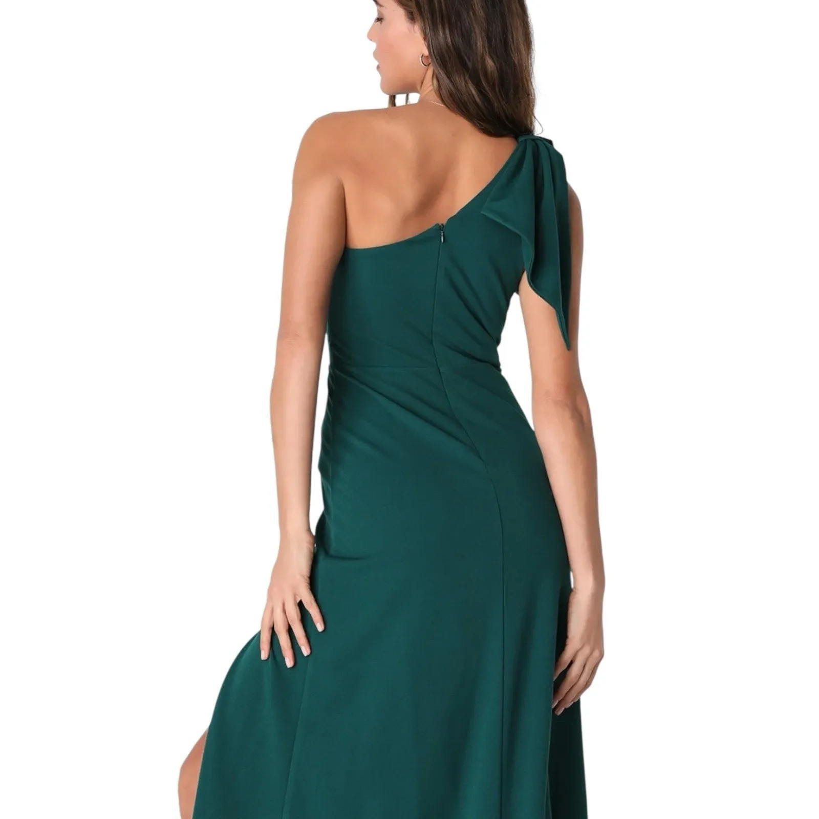 NWT Lulus Revel in the Moment Emerald Green One-Shoulder Maxi Dress Size Medium - Image 4