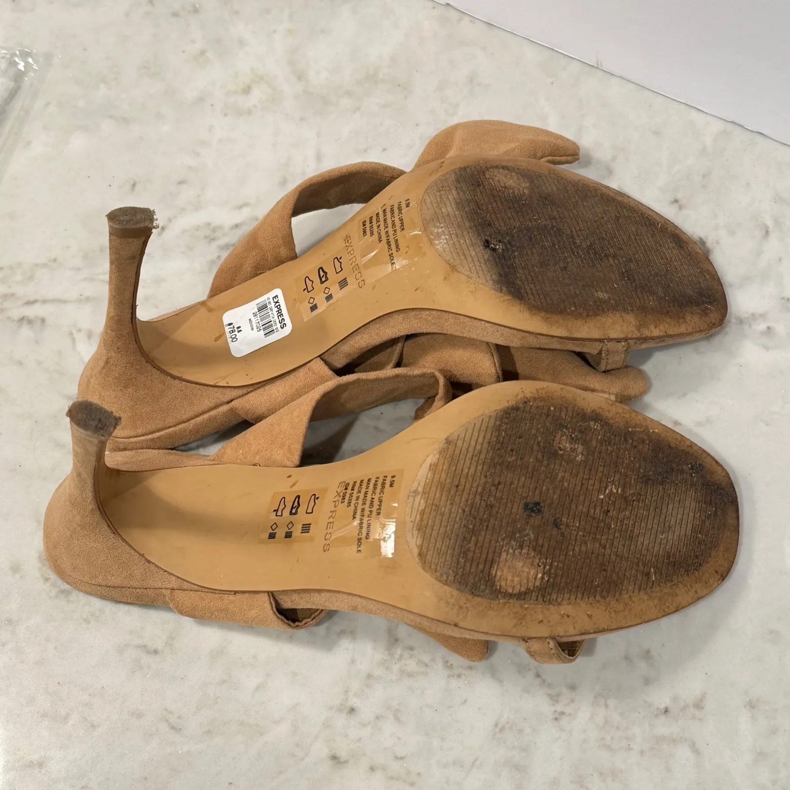 Express Womens Heels Mules Slides Stiletto Bow Sandal‎ Size 9.5 Beige wedding - Image 7