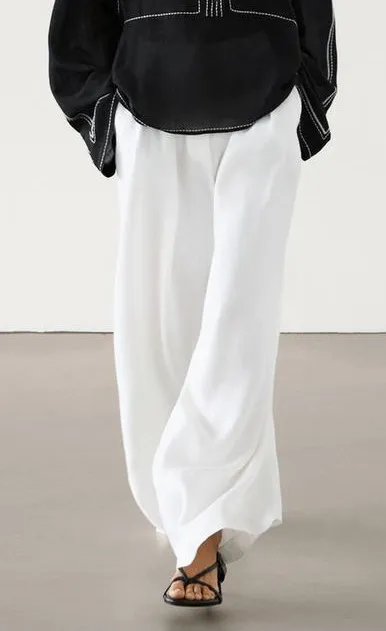 NWT Massimo Dutti Women's Wide Leg 100% Linen Pants In White Size 12 - Image 1