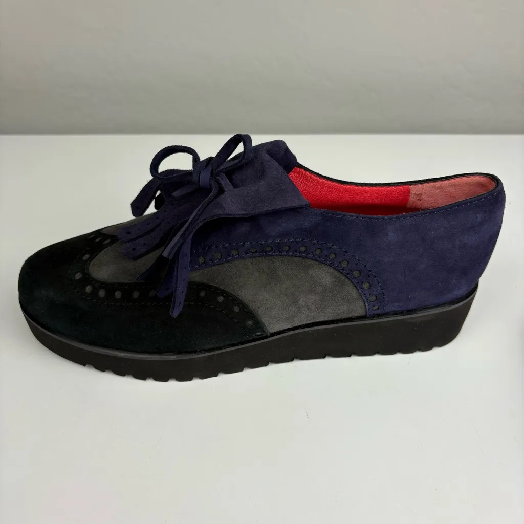 Pas De Rouge gray blue and black oxford shoes with fringe details size 39 - Image 11