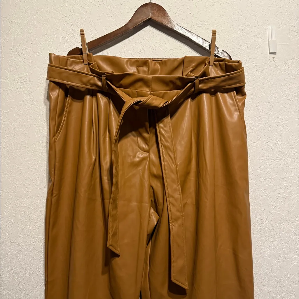 NWT Heyson Tan Faux Leather Paperbag Tie Waist Pants Women’s Size 2XL Brown Plus - Image 2