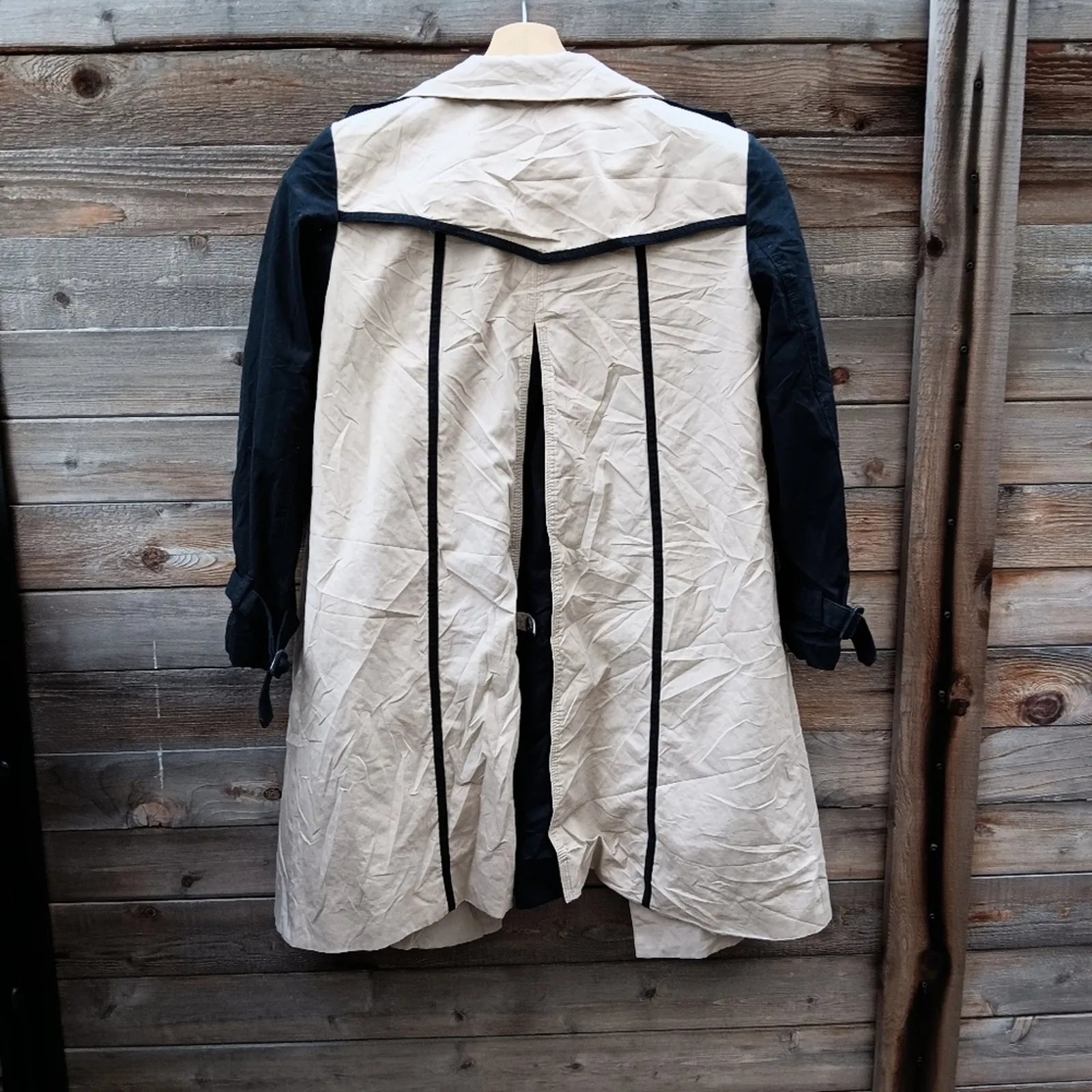 Mango Beige an Black Double-breasted Trench Coat Size XS - Image 5