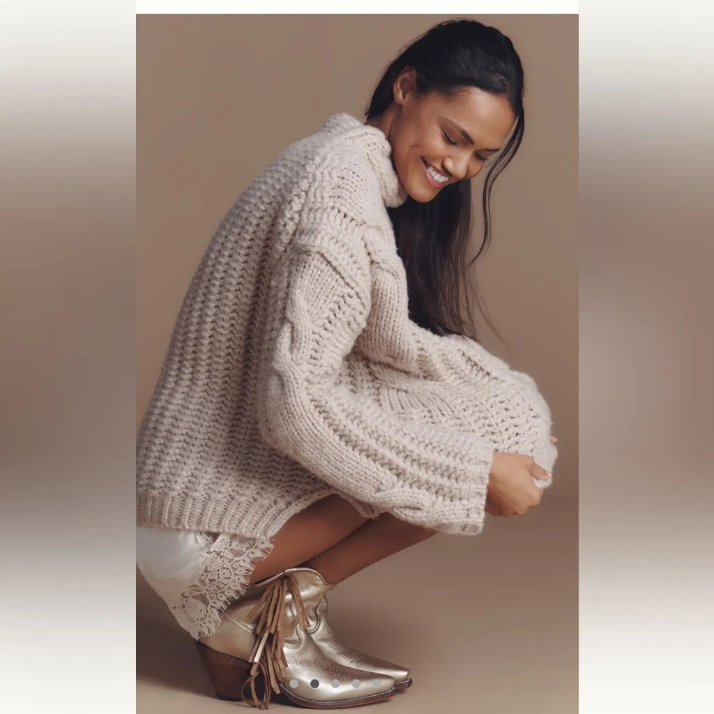 Anthropologie Maeve Mock Neck Cable Wool Blend Sweater - Image 2