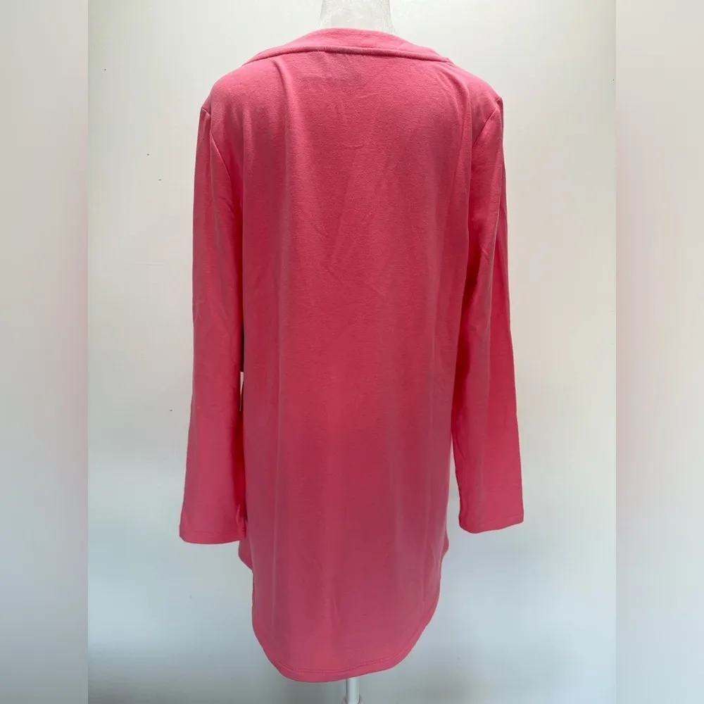 Chico’s Cozisoft Double Pocket Long Sleeve Knit Tunic Taffy Melon Pink Barbie - Image 3