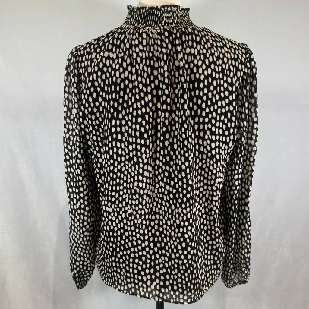 J.Crew long sleeve black white and mocha print smocked mock neck top size small - Image 6
