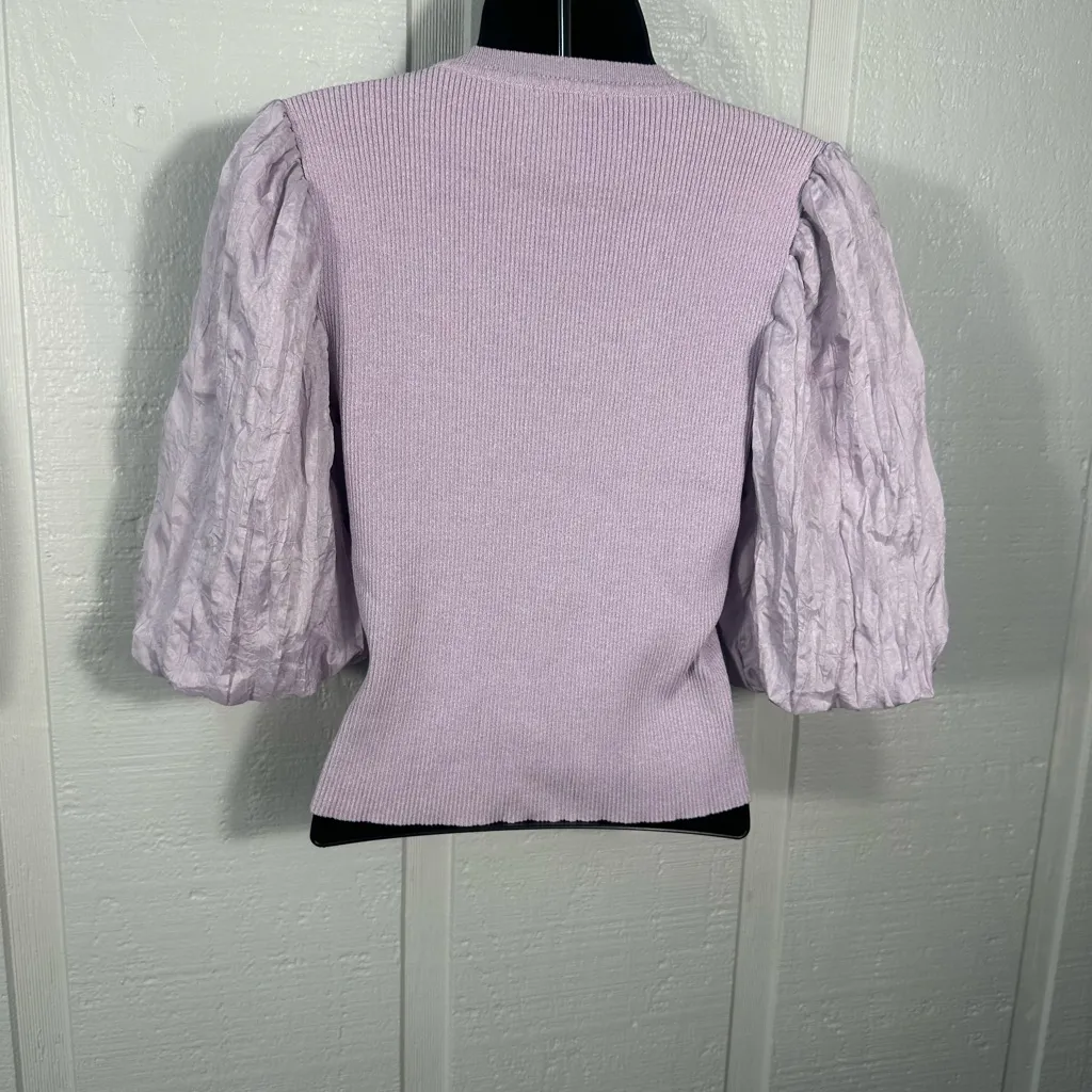 Lucy Paris Elle Lavender Ribbed Short Sleeve Sweater Size Large EUC - Image 5