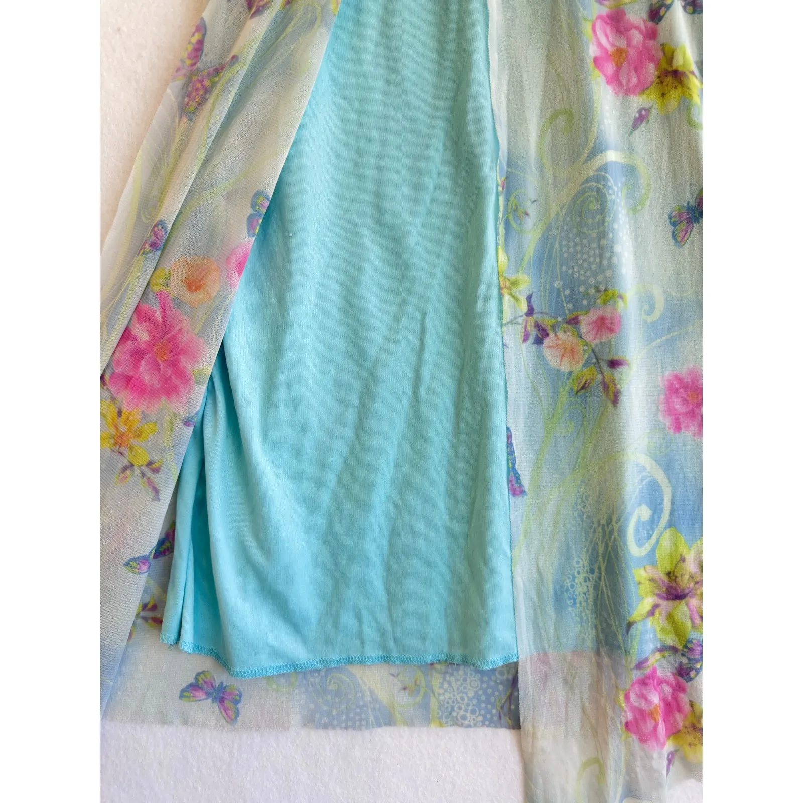 Whimsical Fairy Y2K Sheer Mesh Floral Butterfly Slip Dress Blue Pink 2000s 90s - Image 4