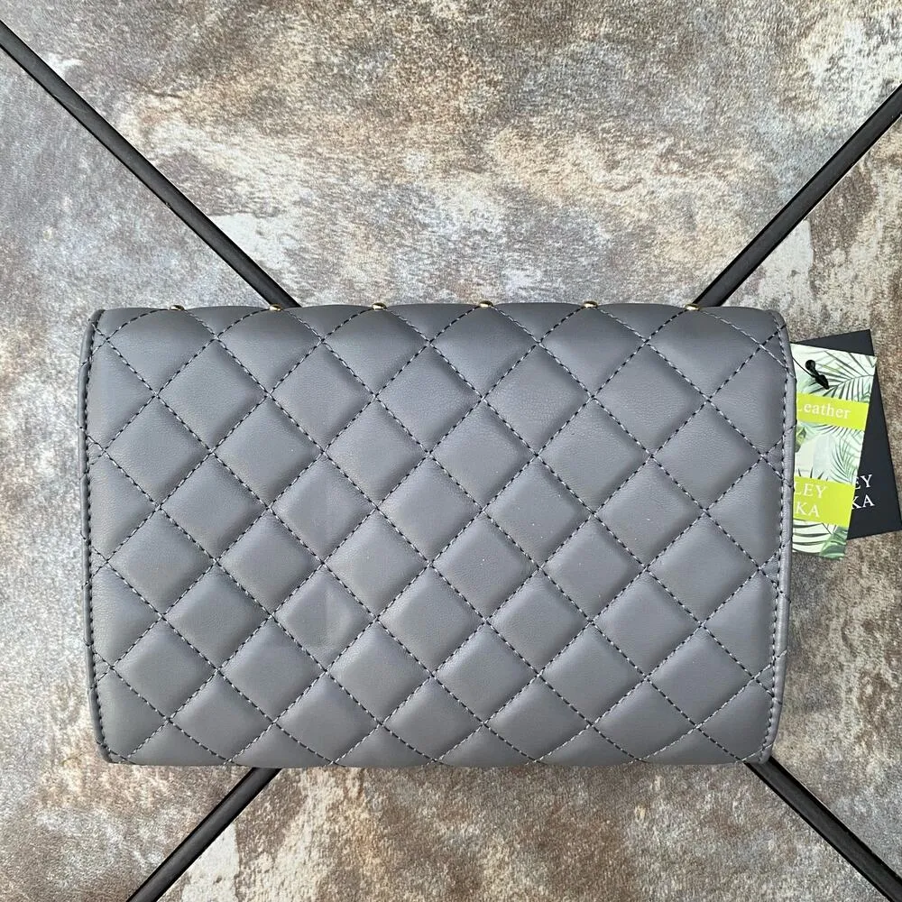 BADGLEY MISCHKA Grey Diamond Quilt Convertible Crossbody Bag $129 Envelope - Image 3