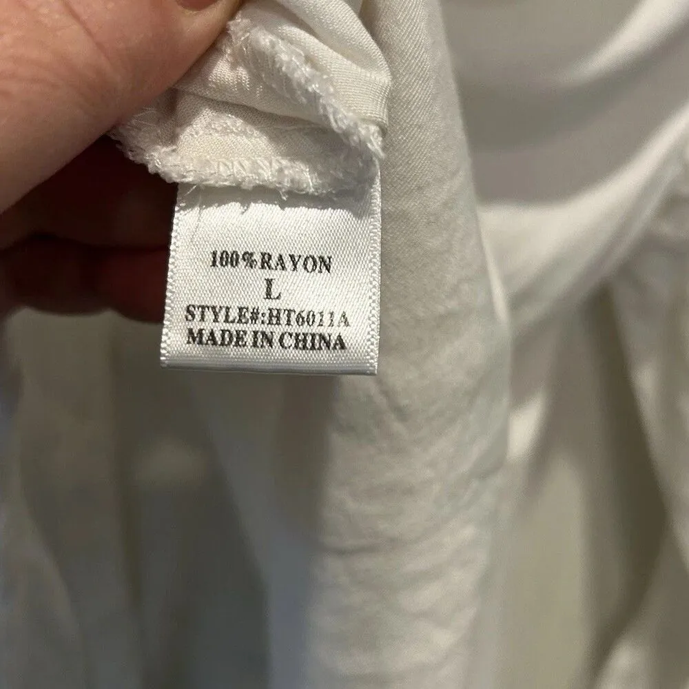 Hummingbird Boho Lace Bell Sleeve Button Back Tie Hem Top Large White Beachy - Image 8