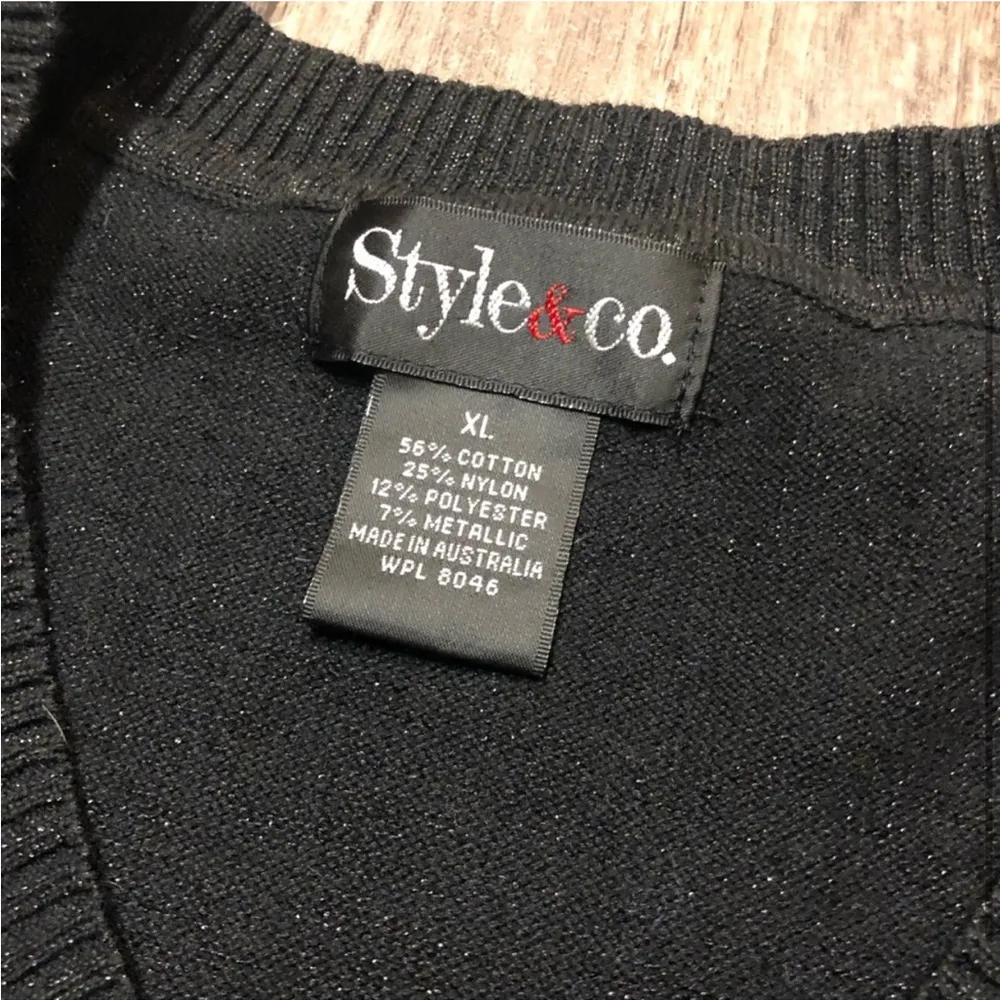 Style & Co Sparkly Black V Neck Long Sleeve Sweater | Shirt - Image 7