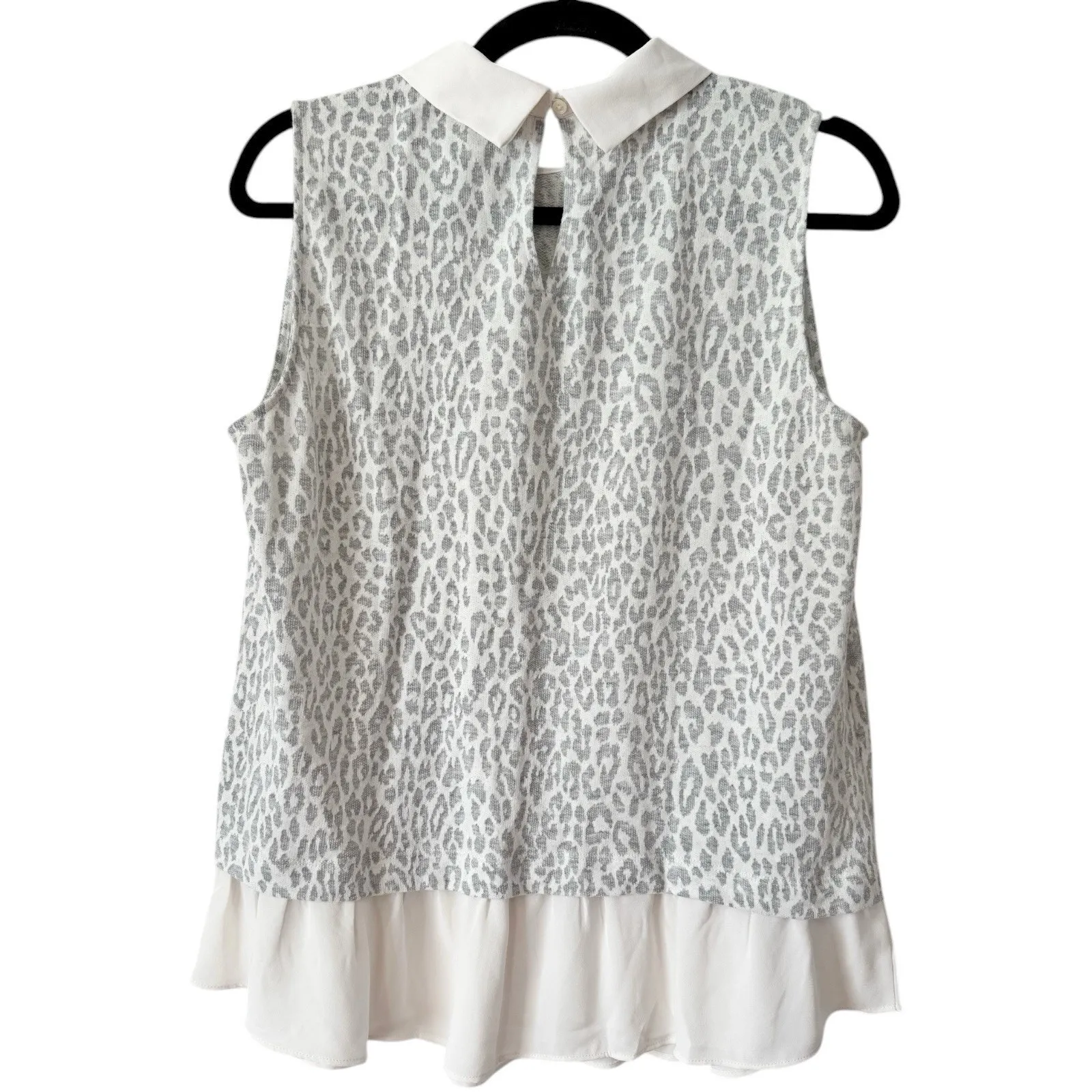 NWT Loft Light Gray Animal Print Collared Layered Blouse Women’s Size Medium - Image 2