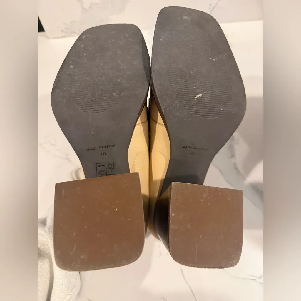 Michele Lopriore Milano Beige Leather Square Toe Block Heel Loafers size 40 Tan - Image 3