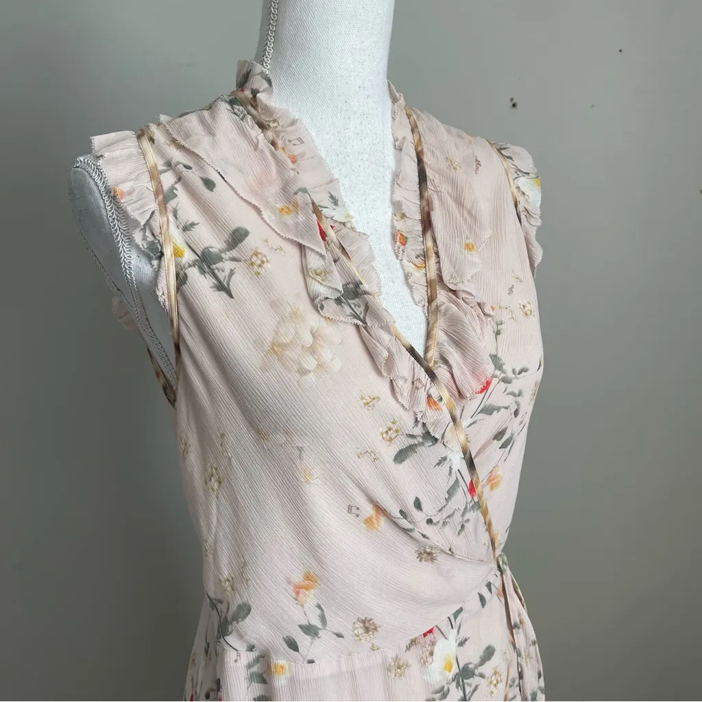ALLSAINTS | Ari Kora Dusty Pink Floral Print Wrap Dress Sz 4 - Image 8