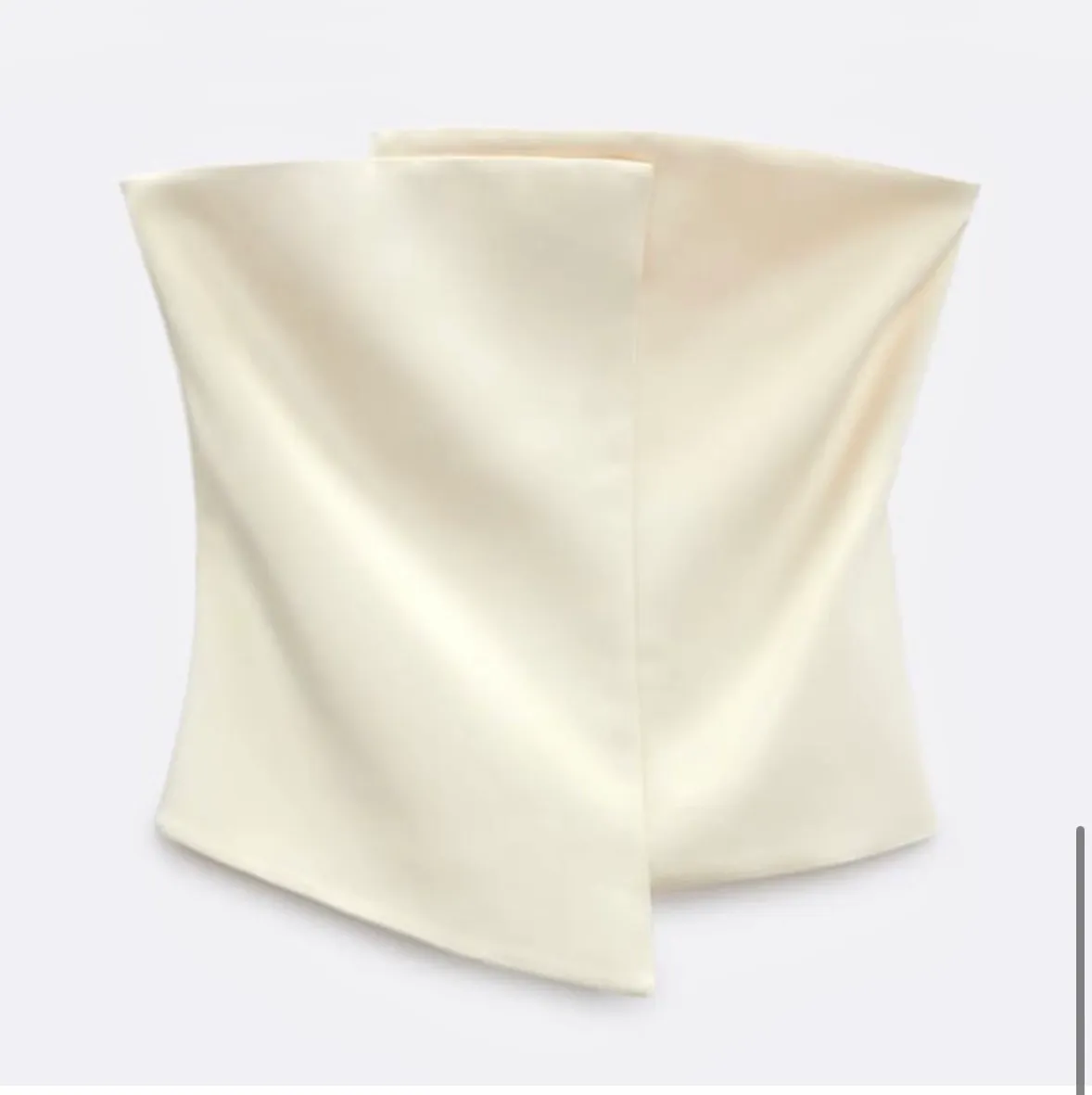 ivory white satin asymmetrical wrap zipper back strapless tube top - Image 3