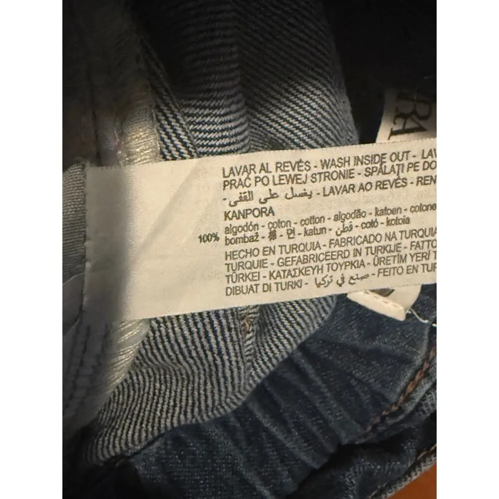 Zara High Waisted Paperbag Pleated Loose Fit Belt Loops Jean Shorts 2 Dark Blue - Image 10