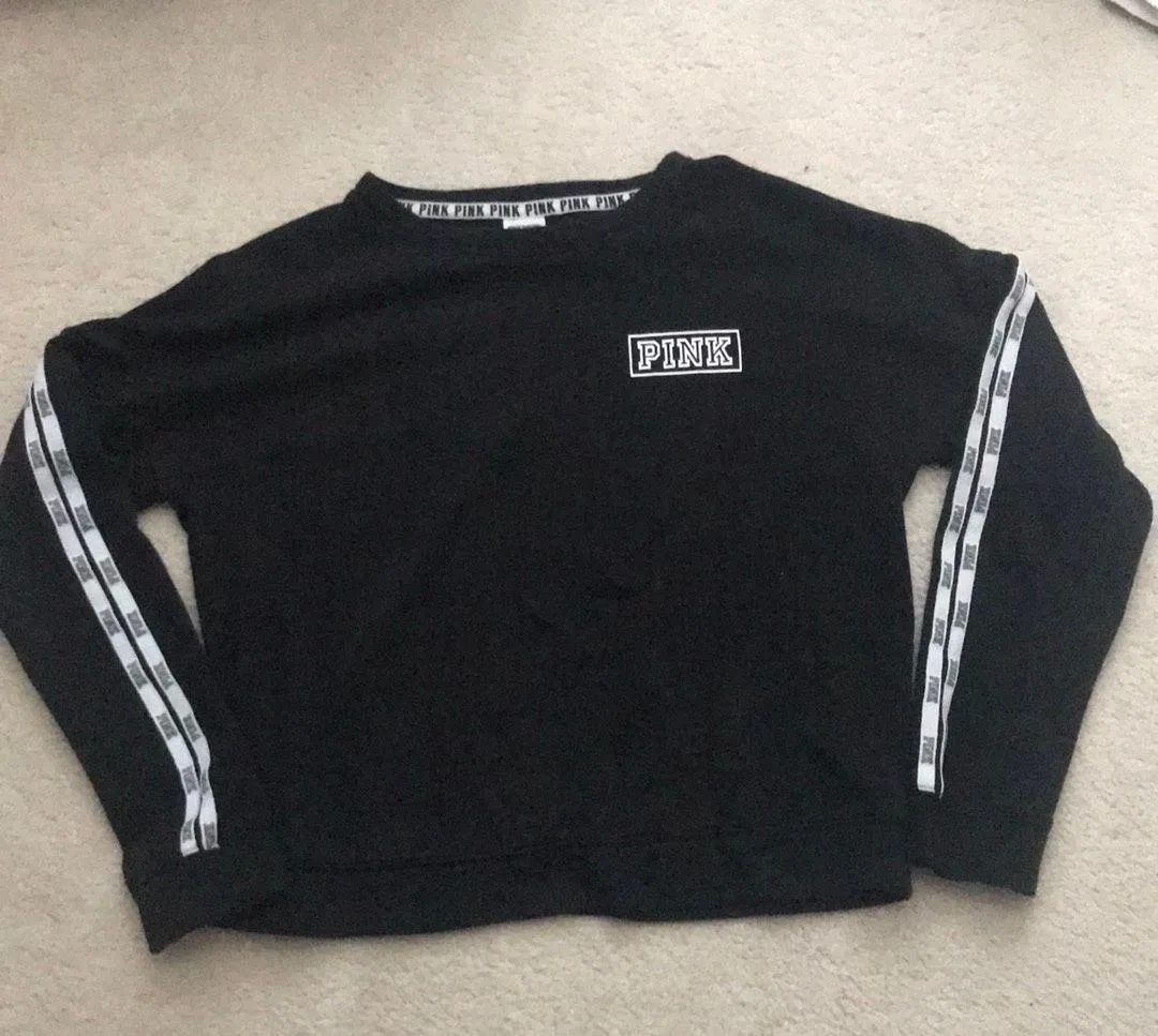 VS PINK Logo Striped Black Pullover - Image 3