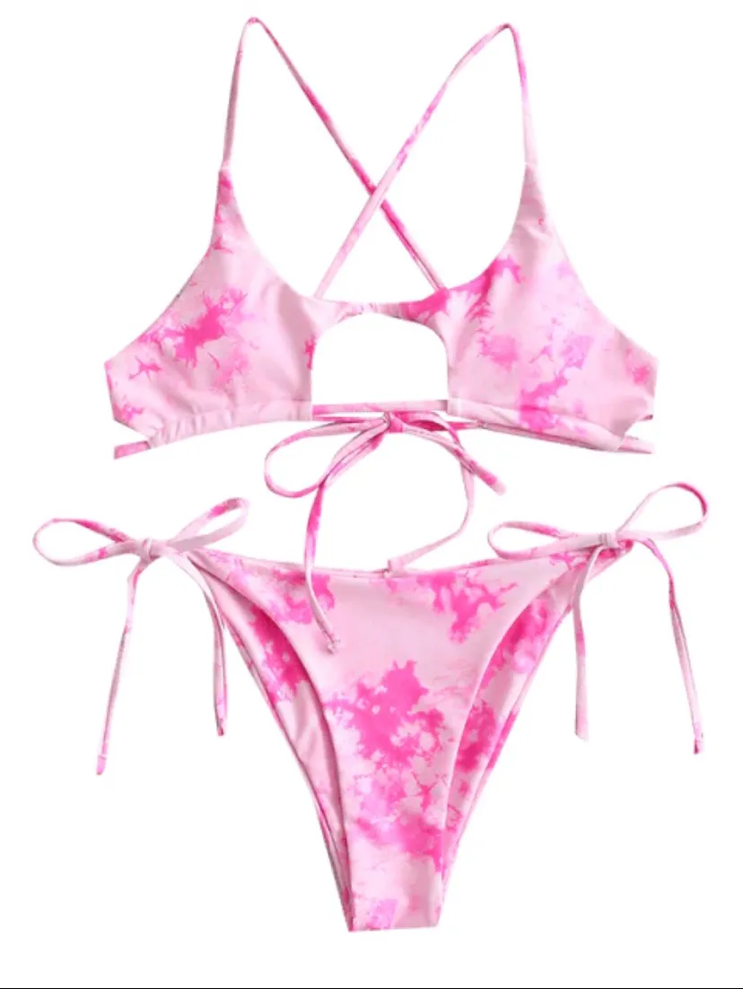 Zaful Pink Tie Bikini - Image 4