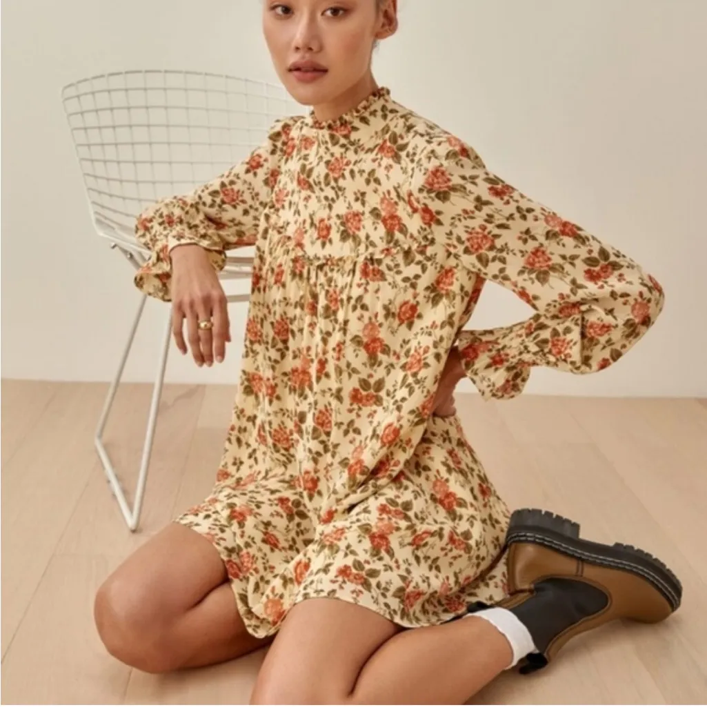 REFORMATION Jourdan Ruffled Varenna Floral Print Crepe Mini Dress size Medium - Image 2
