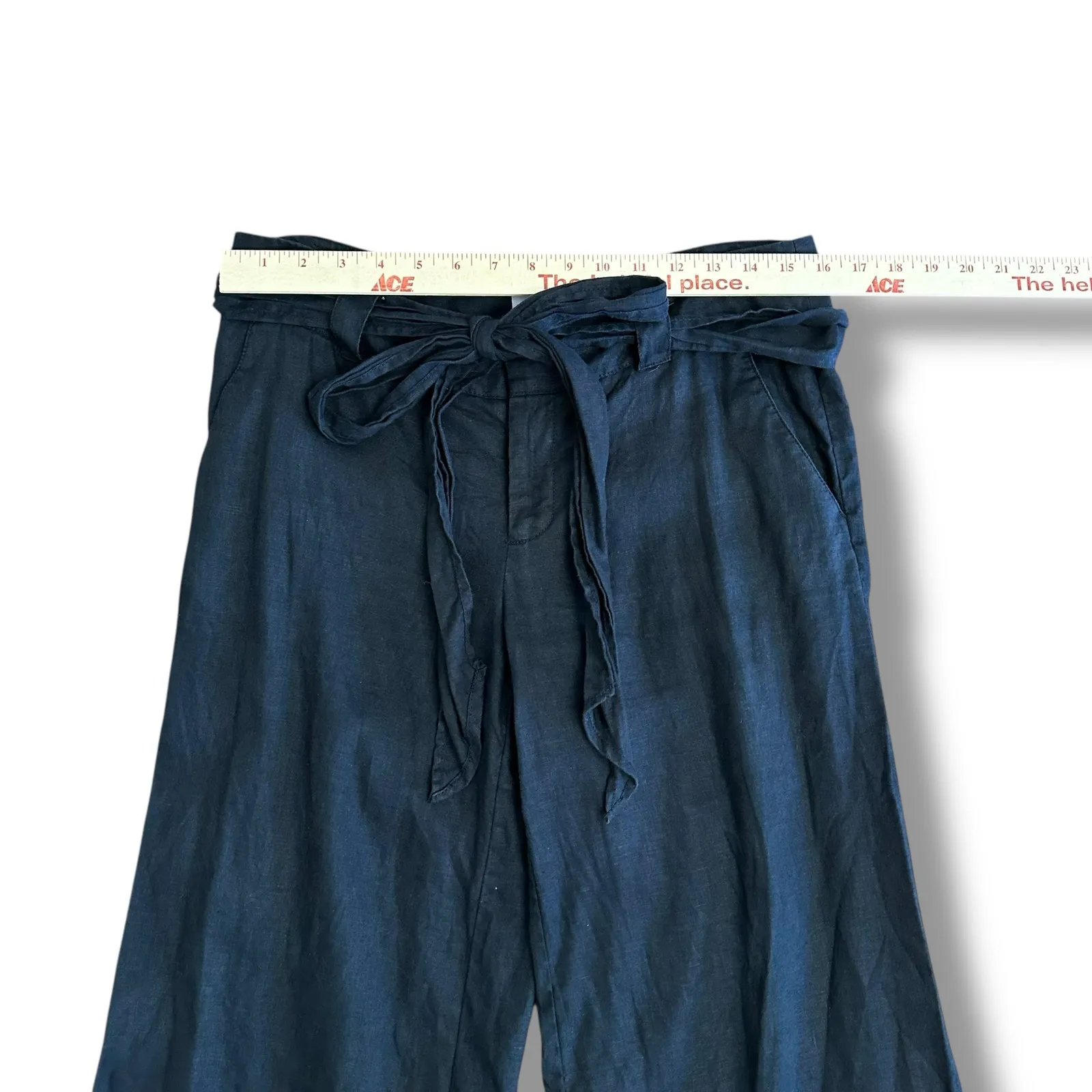 London Jean‎ Black Linen Wide Leg Pants Marisa Fit Tie Waist High Rise Sz 8 - Image 4