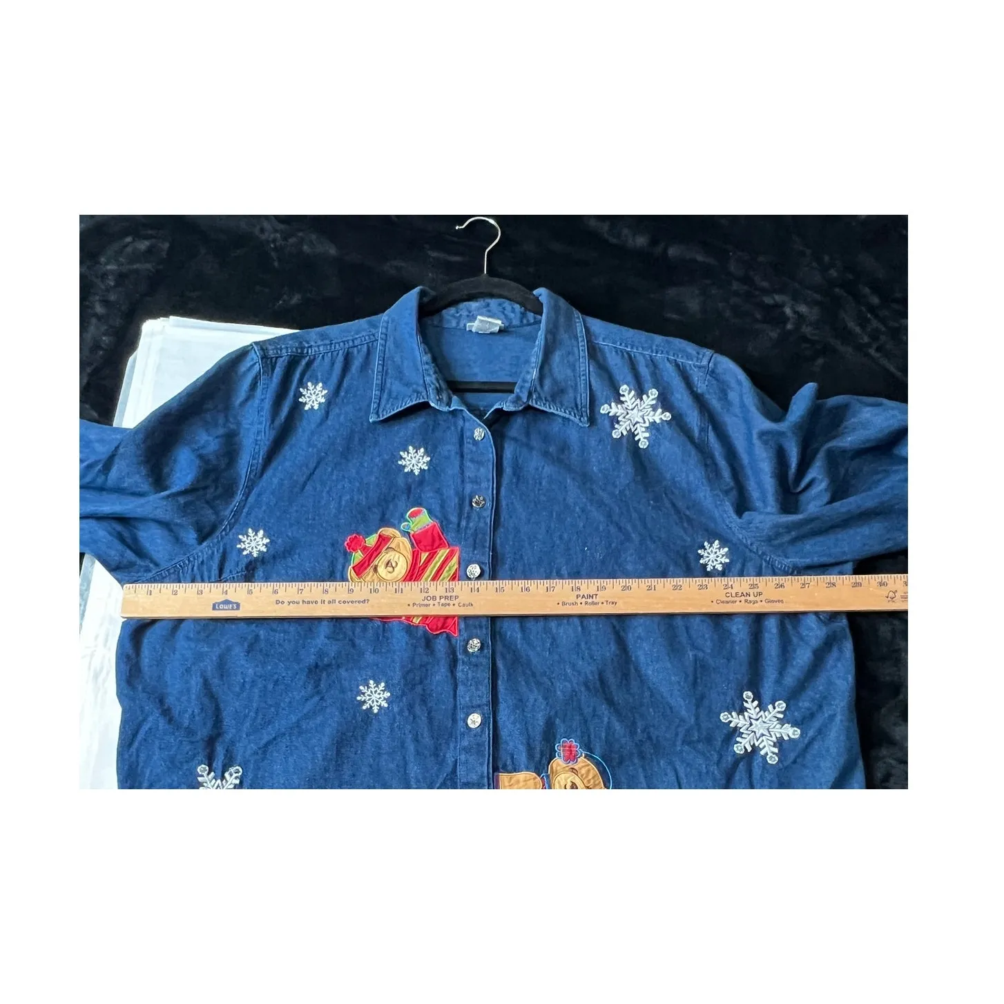 Fashion Bug size 30W Christmas button-up shirt denim teddy bears snow flakes - Image 7