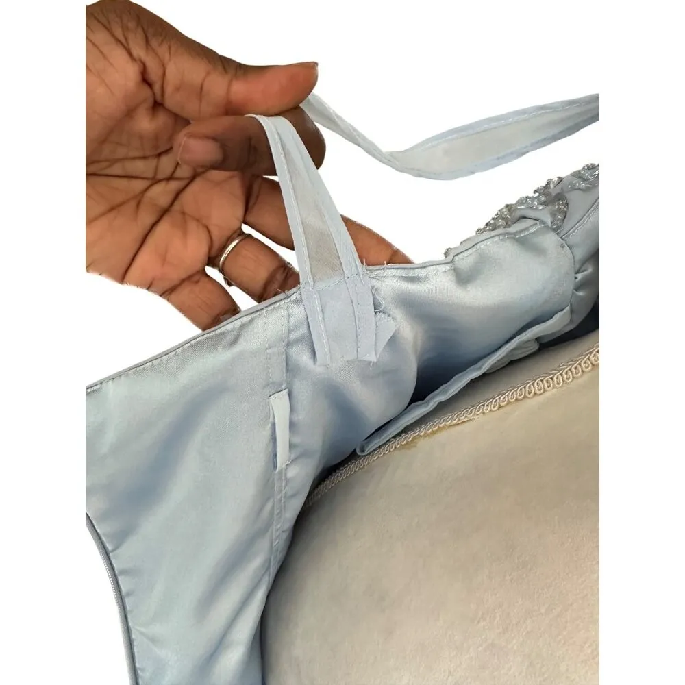 JJ's House 2Pc Formal Gown Open Jacket Beaded Bust Padded Bra Boning Train READ Blue Size L - Image 12