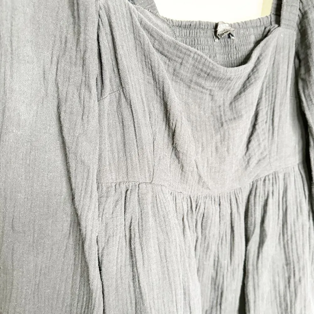 J Crew Black Gauzy Square Neck Cotton Mini Dress Small Tall - Image 6