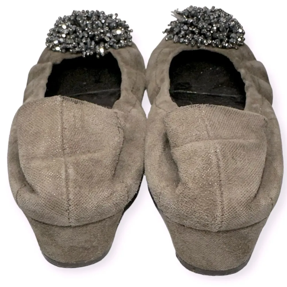 AGL Attilio Giusti Leombruni 36 1/2 6.5 Gray Beaded Embellished Toe Wedge Heels - Image 6