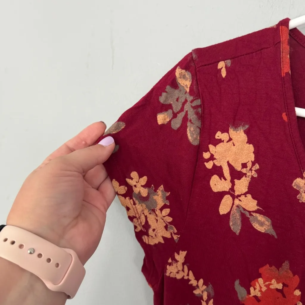 Lucky Brand Darker Red Floral Mini Dress Short Sleeves Women's Size Medium - Image 5