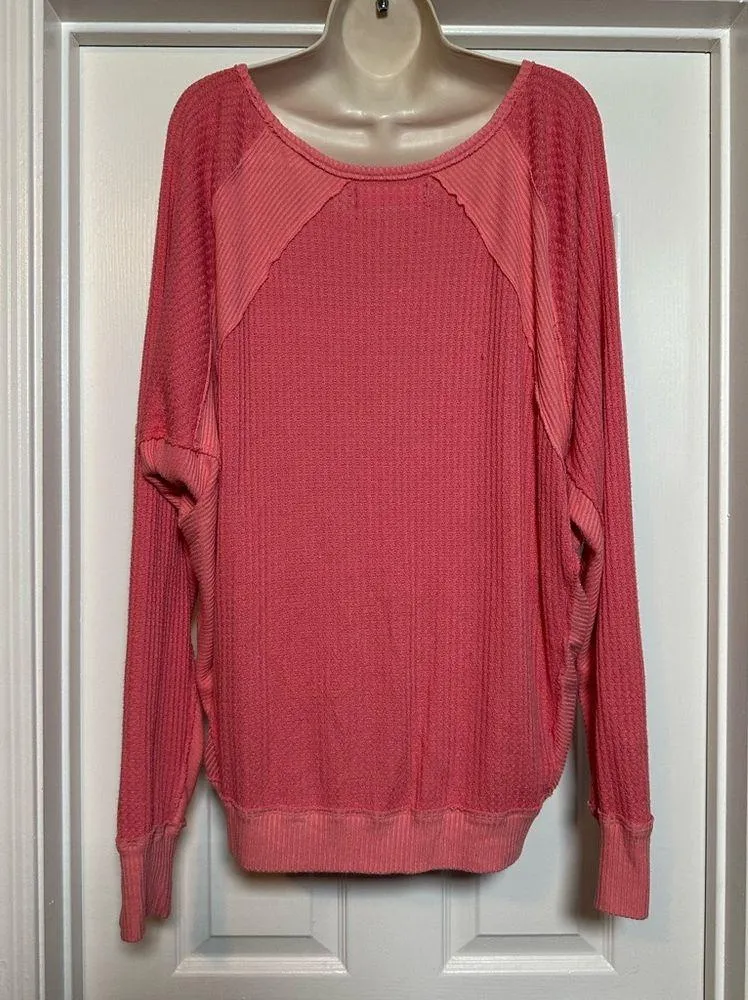 We The Free Free Waffle People Oversized Womens Long Sleeve V-neck Thermal Top M - Image 6