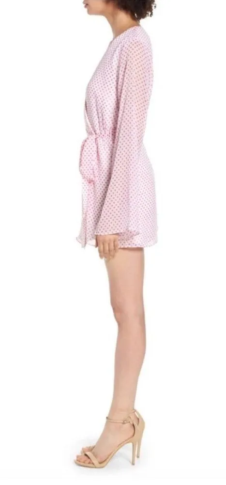 Revolve Lovers + Friends Dress S NWT Lipstick Dot Mini Wrap Polka Dot Pink Party - Image 9